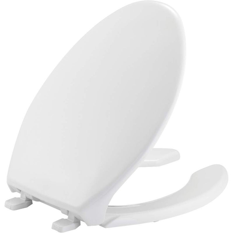 BEMIS 1950 Commercial Open Front Plastic Toilet Seat, Heavy Duty Industrial Seat with Lid, Made in USA, Elongated, White - Image 1